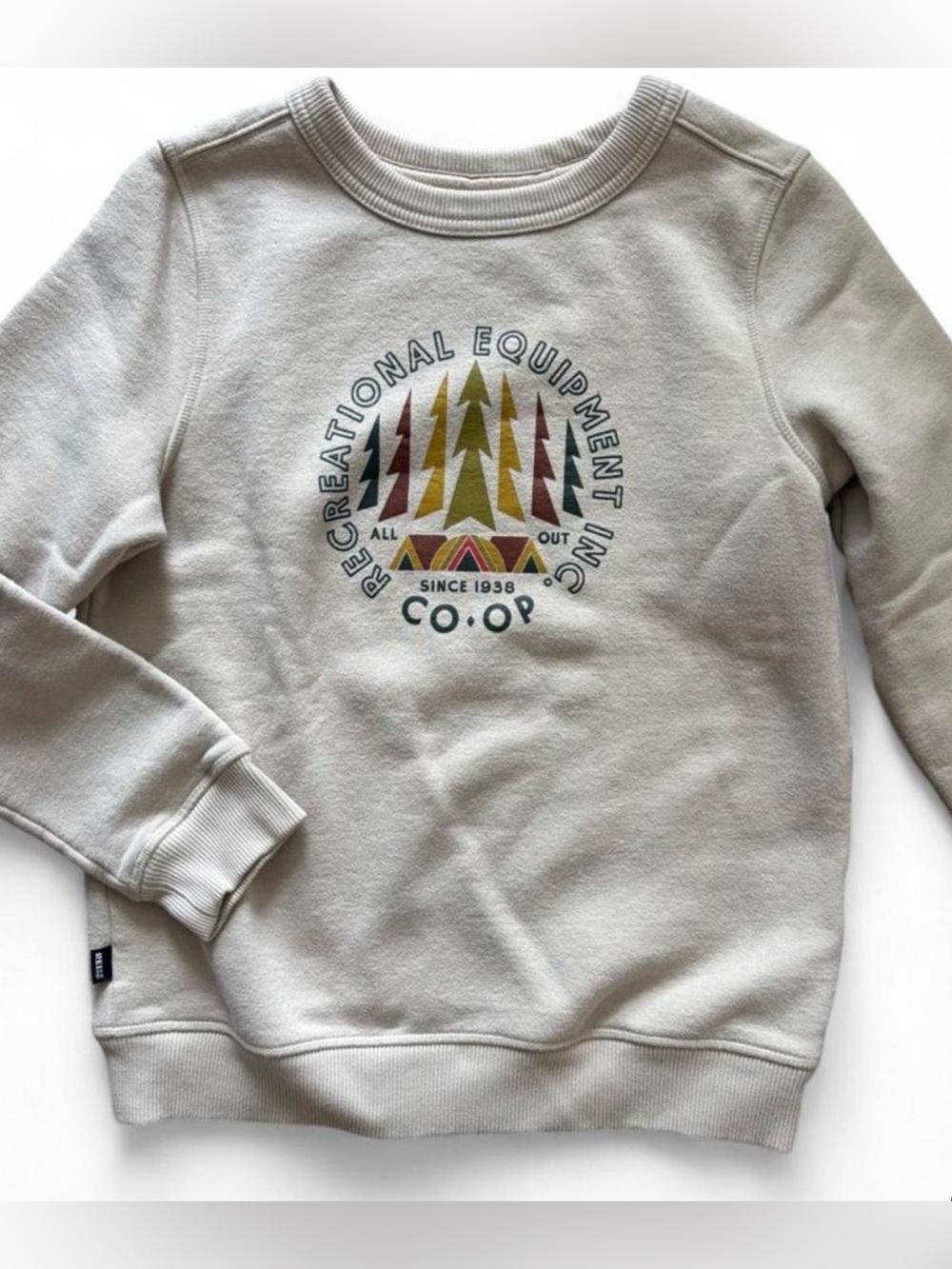 REI Kids Large (14-16)/Adult XS fall Camp Forest Crewneck/sweatshirt Brown Beige